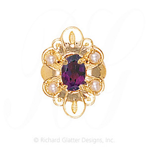 GS437 AMY/PL - 14 Karat Gold Slide with Amethyst center and Pearl accents 
